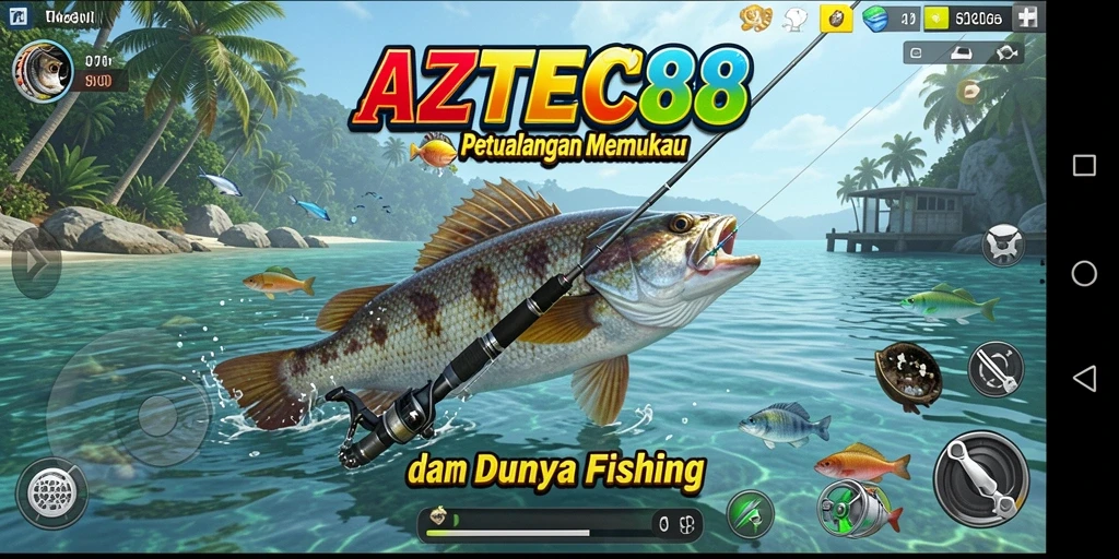 Tampilan gameplay AZTEC88 dengan aksi memancing yang seru.