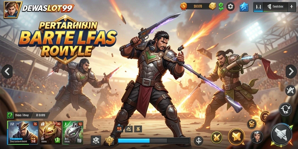 Menampilkan aksi seru dalam pertempuran Battle Royale DEWASLOT99.