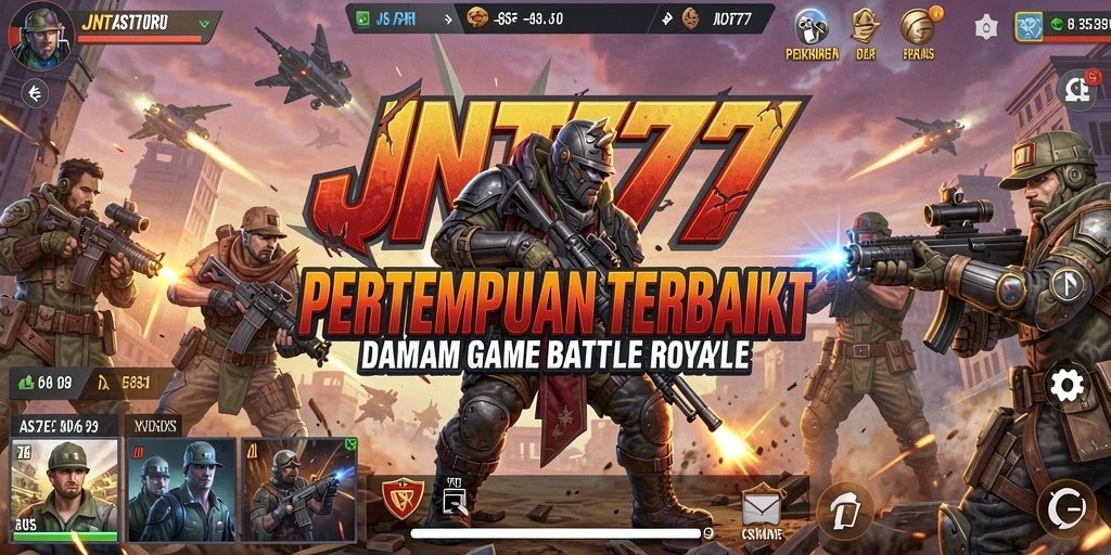 Screenshot JNT777 menampilkan pertempuran intens di arena Battle Royale.