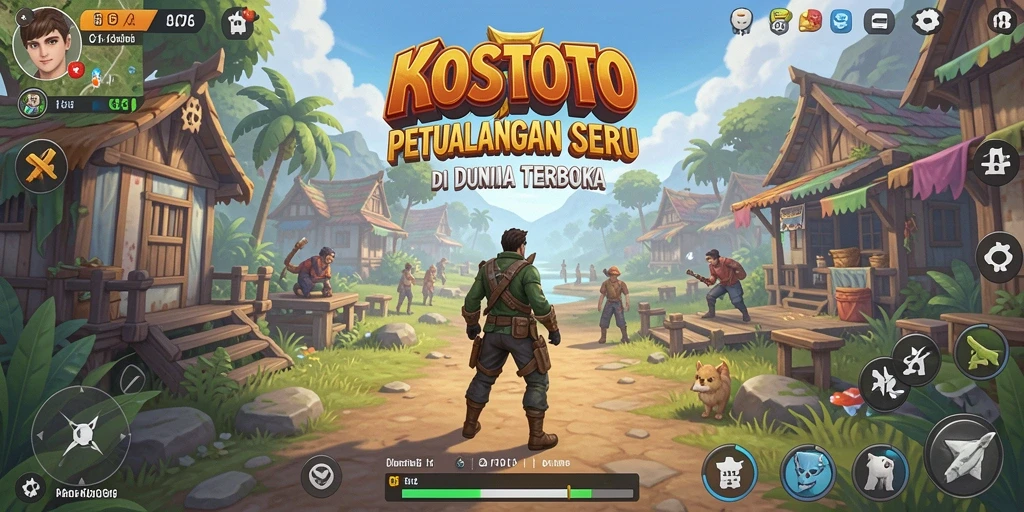 Tangkapan layar KOSTOTO menampilkan aksi seru di dunia terbuka.