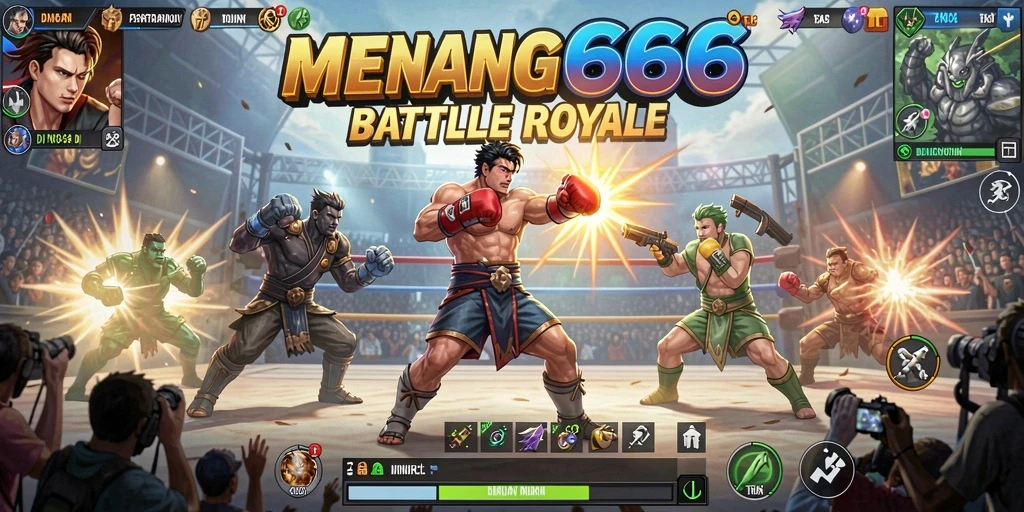 Screenshot MENANG666 menunjukkan pertempuran seru di medan perang Battle Royale.