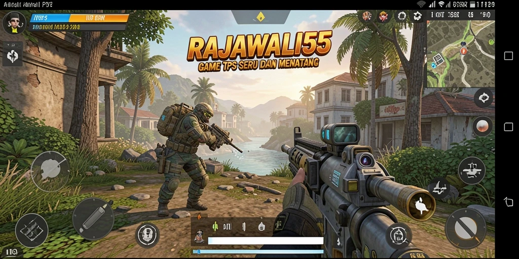 Tampilan gameplay seru dalam RAJAWALI55 dengan aksi tembak-menembak yang intens.